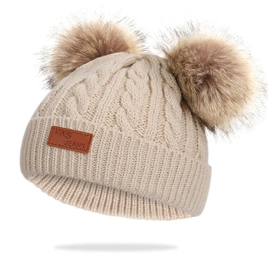 Cute Double Wool Pompom Baby Hat Children Cap Warm Autumn Winter Hats For Kids Boys Girls Knitted Warmer Beanie Caps Bonnet - Enfance-Heureuse