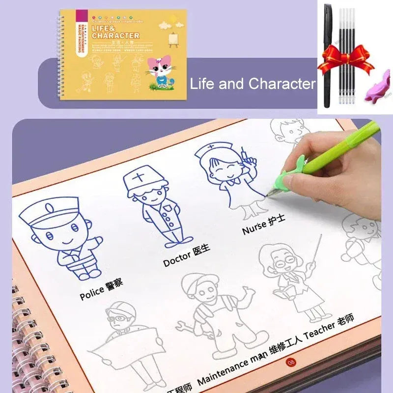 Magic Book Curious Copybook Children Drawing Books 3D Groove Reusable Educational Montessori Games for Writing Practice Book - Enfance-Heureuse