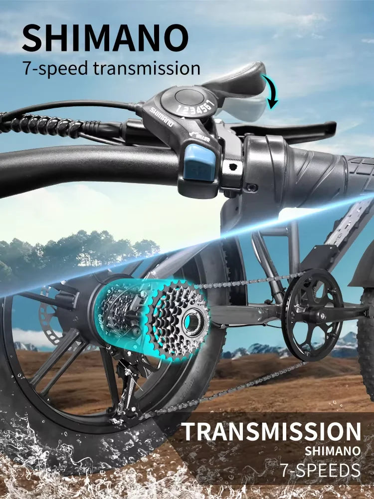 Bicicleta eléctrica todoterreno DEEPOWER S7 para adultos con motor de 1000 W, batería LG de 48 V y 60 Ah, estilo motocicleta todoterreno.