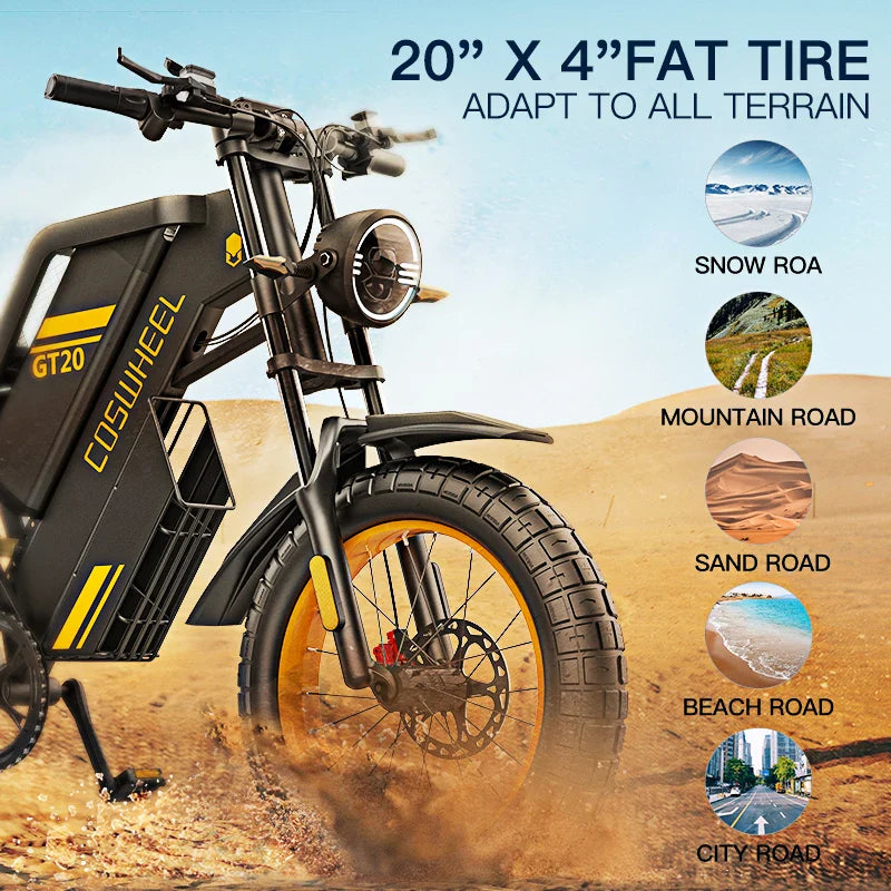 Coswheel Ebike GT20 - Motocicleta eléctrica para adultos, bicicletas de montaña de 20 pulgadas y 48 V, bicicleta eléctrica, fatbike, motocicletas para adultos, bicicleta de drift