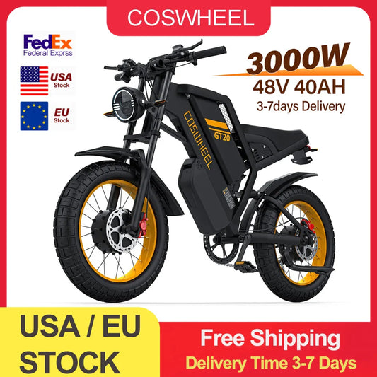Coswheel Electric bike 3000W GT20 PRO Off Road Electric Motorcycle 48V 40AH Dual Motor Dual Battery Mountain bike Fat Tire Ebike