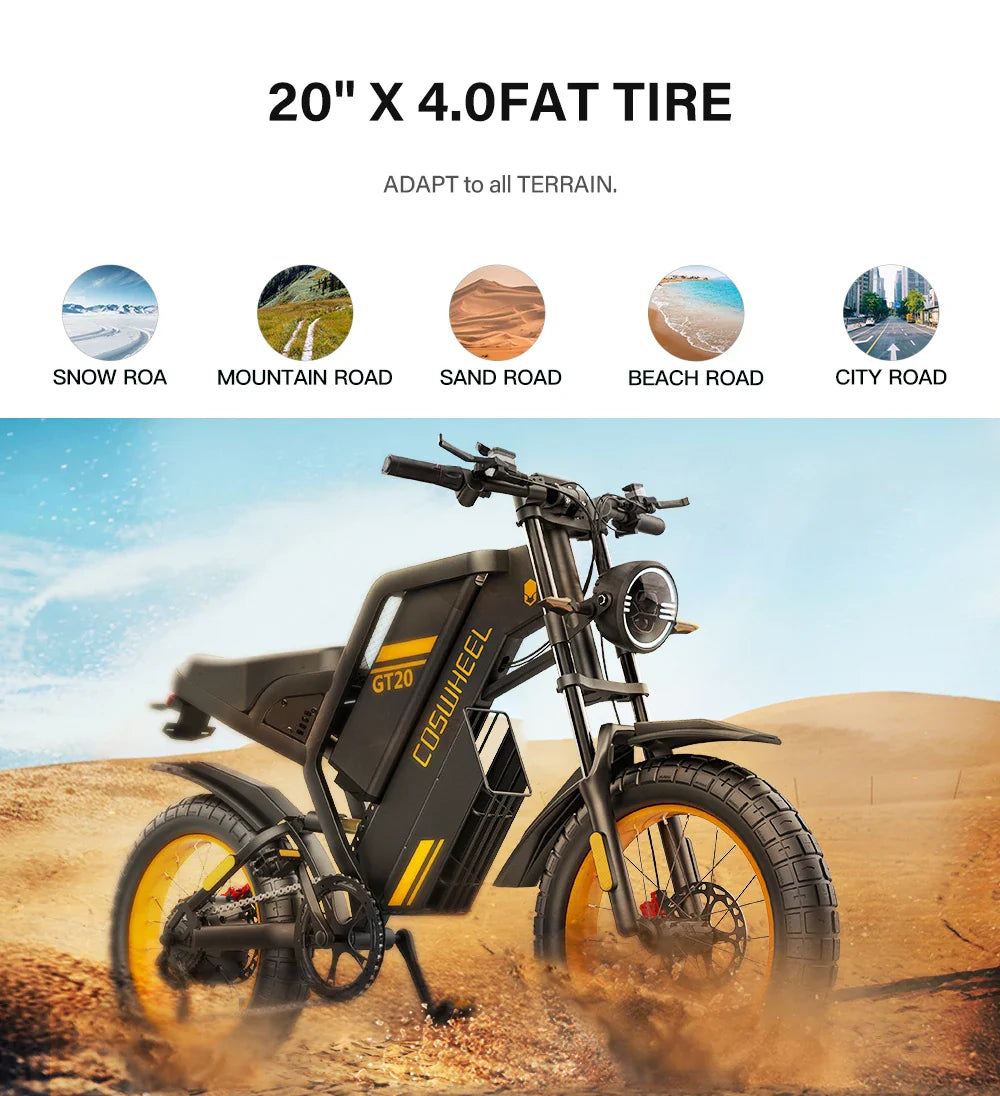 Coswheel Ebike GT20 - Motocicleta eléctrica para adultos, bicicletas de montaña de 20 pulgadas y 48 V, bicicleta eléctrica, fatbike, motocicletas para adultos, bicicleta de drift