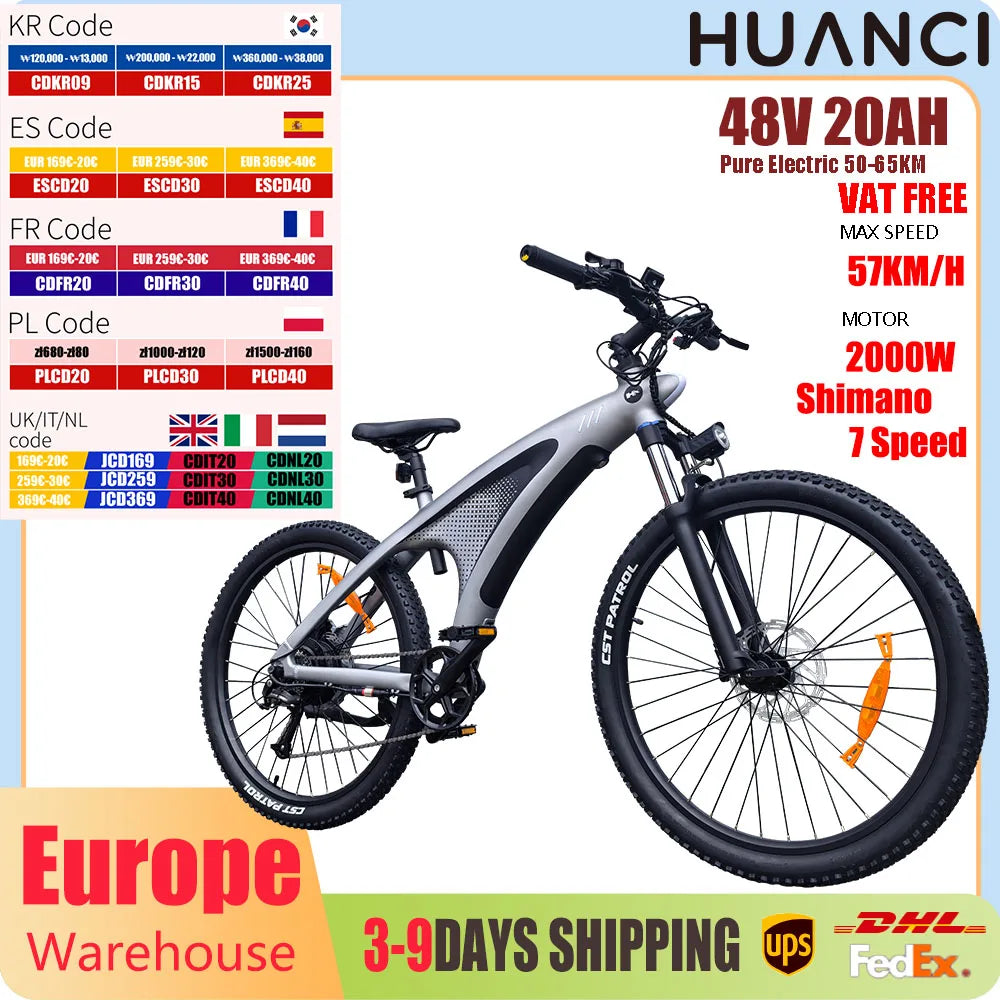 HX Q5 2000W Ebike Adult Electric Mountain Bicycle 27.5 inch Electric Bike 57km/h Removable battery Moped E Bikes Road Bike - Enfance-Heureuse