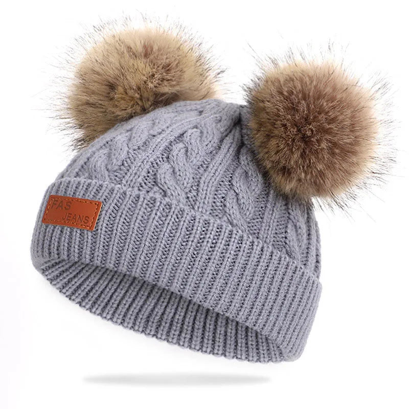 Cute Double Wool Pompom Baby Hat Children Cap Warm Autumn Winter Hats For Kids Boys Girls Knitted Warmer Beanie Caps Bonnet - Enfance-Heureuse