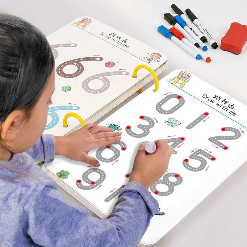 Kids Pen Control Training Book with Pen Reuse Montessori Drawing Children Erasable Painting Book Early Education Book Pen - Enfance-Heureuse