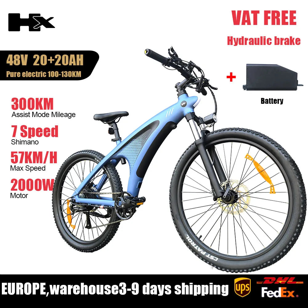 HX Q5 2000W Ebike Adult Electric Mountain Bicycle 27.5 inch Electric Bike 57km/h Removable battery Moped E Bikes Road Bike - Enfance-Heureuse