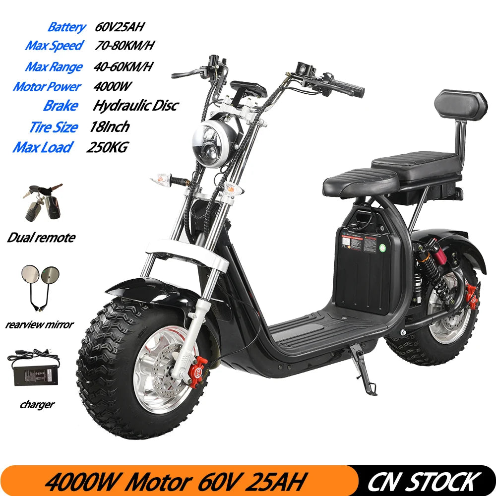 For Adults Citycoco 18 Inch Off-road Fat Tire Max Speed 60-70KM/H 4000 Powerful Motor 2 2heel Detachable Eectric Scooter - Enfance-Heureuse