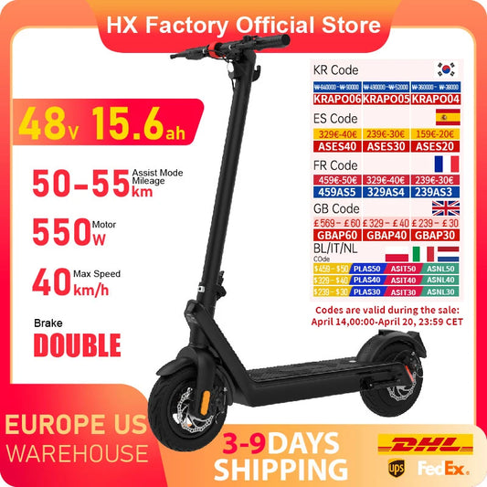 HX X9 Adult Electric Scooter 15.6AH 550W 48V 40KM/H Foldable Electric Kick Scooter 10 Inch E Scooter Electric Skateboard - Enfance-Heureuse