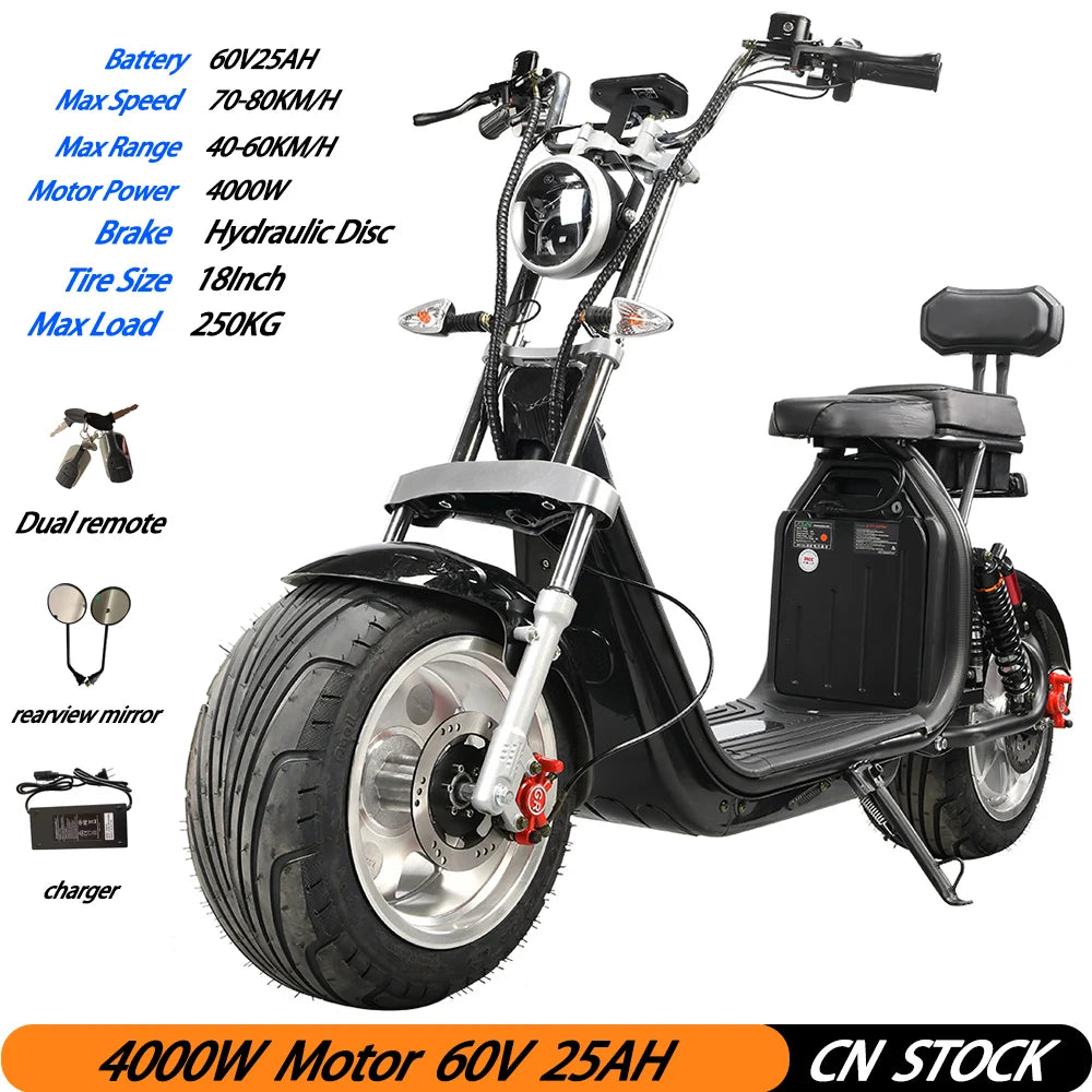 For Adults Citycoco 18 Inch Off-road Fat Tire Max Speed 60-70KM/H 4000 Powerful Motor 2 2heel Detachable Eectric Scooter - Enfance-Heureuse