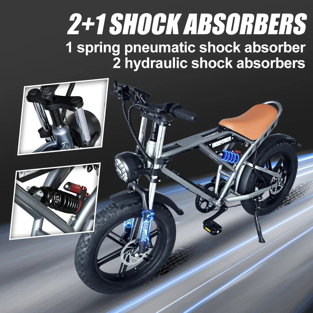 Bicicleta eléctrica DEEPOWER S7Pro para adultos, 48 ​​V, 60 Ah, batería doble, neumáticos anchos de 20'' x 4.0, bicicleta eléctrica de montaña para nieve, 2000 W