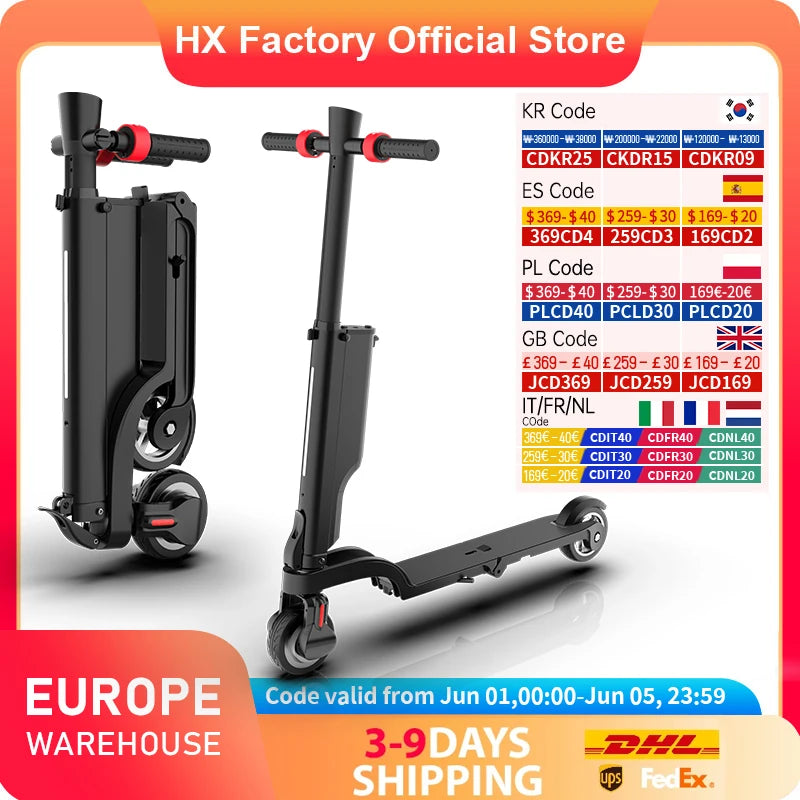 HX X6 electric scooter Foldable 350W 25KM/H Electric scooters 7.5AH 36V E Scooter 5.5 Inch Escooter for Adults - Enfance-Heureuse