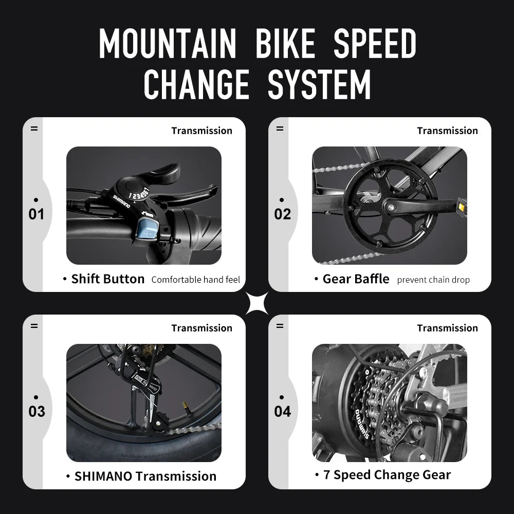 Bicicleta eléctrica DEEPOWER S7Pro para adultos, 48 ​​V, 60 Ah, batería doble, neumáticos anchos de 20'' x 4.0, bicicleta eléctrica de montaña para nieve, 2000 W