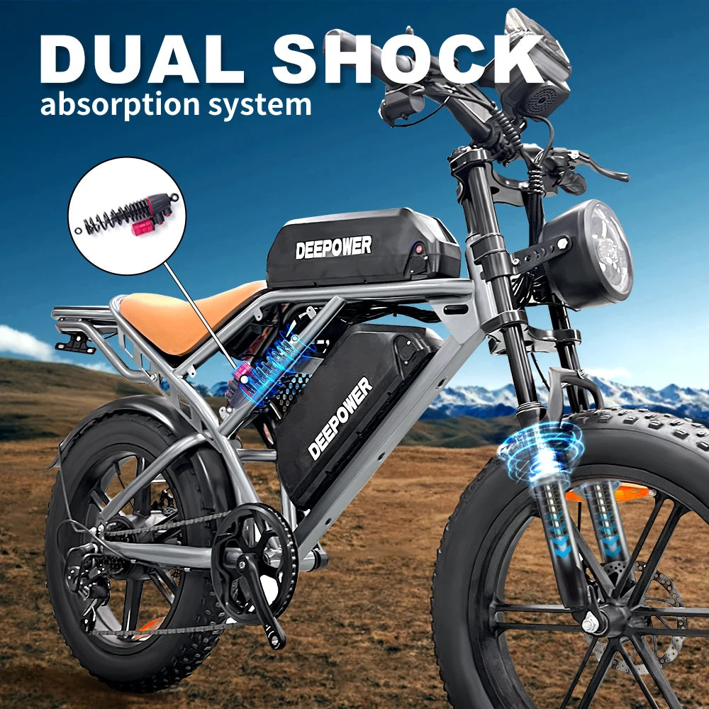 DEEPOWER S7 Off-Road Electric Bike for 1000W Motor Adults Mountain Ebike with 48V 60AH LG Battery All-Terrain Motorcycle Style - Enfance-Heureuse