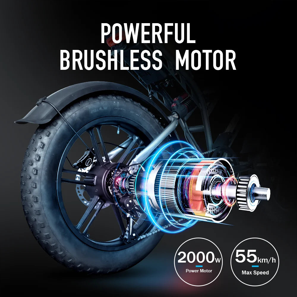 DEEPOWER S7Pro Electric Bike for Adults, 48V, 60Ah,Dual Battery, 20''x4.0 Fat Tires,Snow Mountain E-Bike, 2000W Electric Bicycle - Enfance-Heureuse