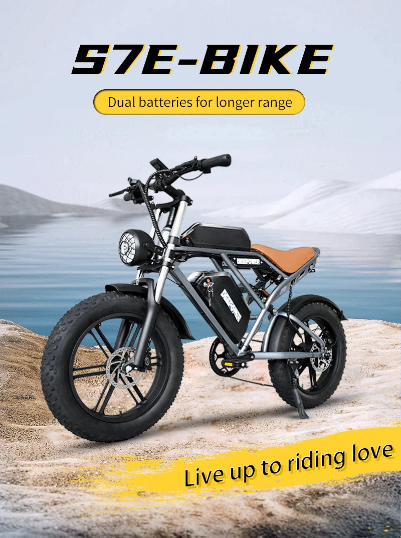 DEEPOWER S7Pro Electric Bike for Adults, 48V, 60Ah,Dual Battery, 20''x4.0 Fat Tires,Snow Mountain E-Bike, 2000W Electric Bicycle - Enfance-Heureuse