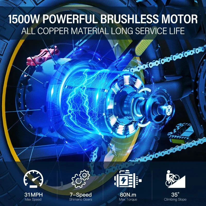 Bicicleta eléctrica Coswheel CT20 de 1500 W, motocicleta de 20 pulgadas, Fatbike, bicicleta de montaña, 48 V, 25 Ah, para adultos.