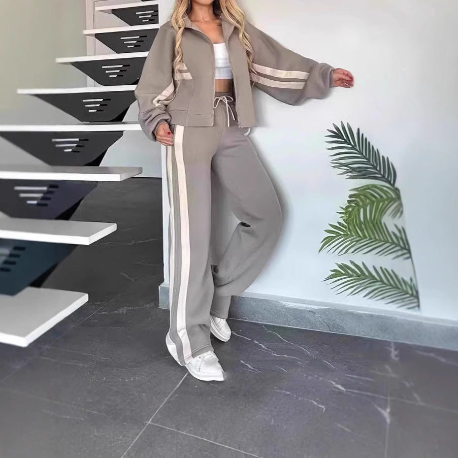 Autumn Striped Zipper Top Casual Sports Suit - Enfance-Heureuse