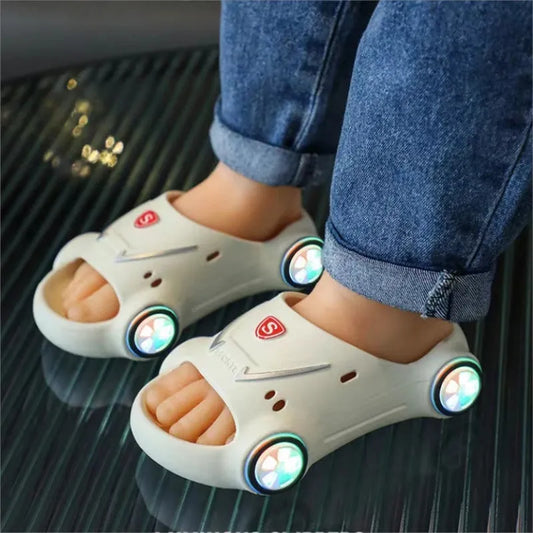 Sandales pour enfants, pantoufles lumineuses | sandales de voiture de dessin animé | sandales antidérapantes pour garçons filles | chaussures de plage d'été - Enfance-Heureuse