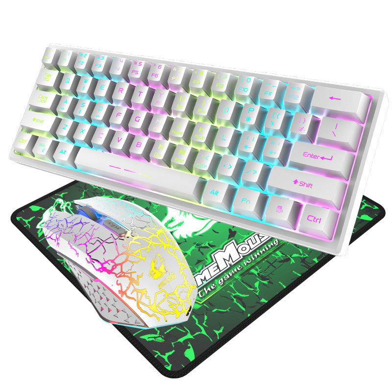 Juego de teclado y ratón inalámbricos Wolf T61 de carga gratuita, juego de teclado y ratón inalámbricos para juegos luminosos de 61 teclas, porcentaje 60