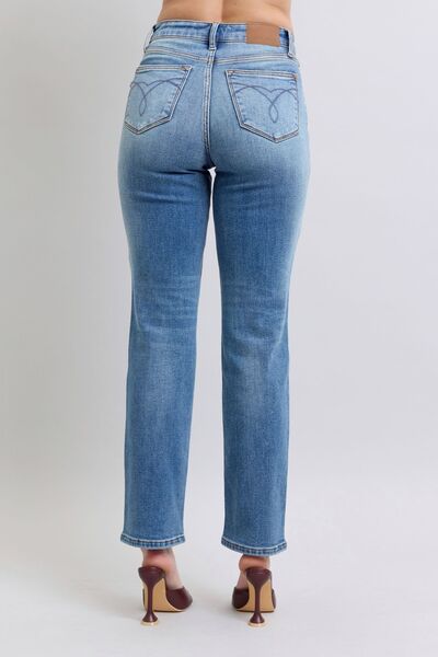 Judy Blue Full Size Run Vintage Wash Thermal Straight Jeans - Enfance-Heureuse