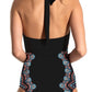 FAM-FAM Cutout Printed Halter Neck One-Piece Swimwear - Enfance-Heureuse