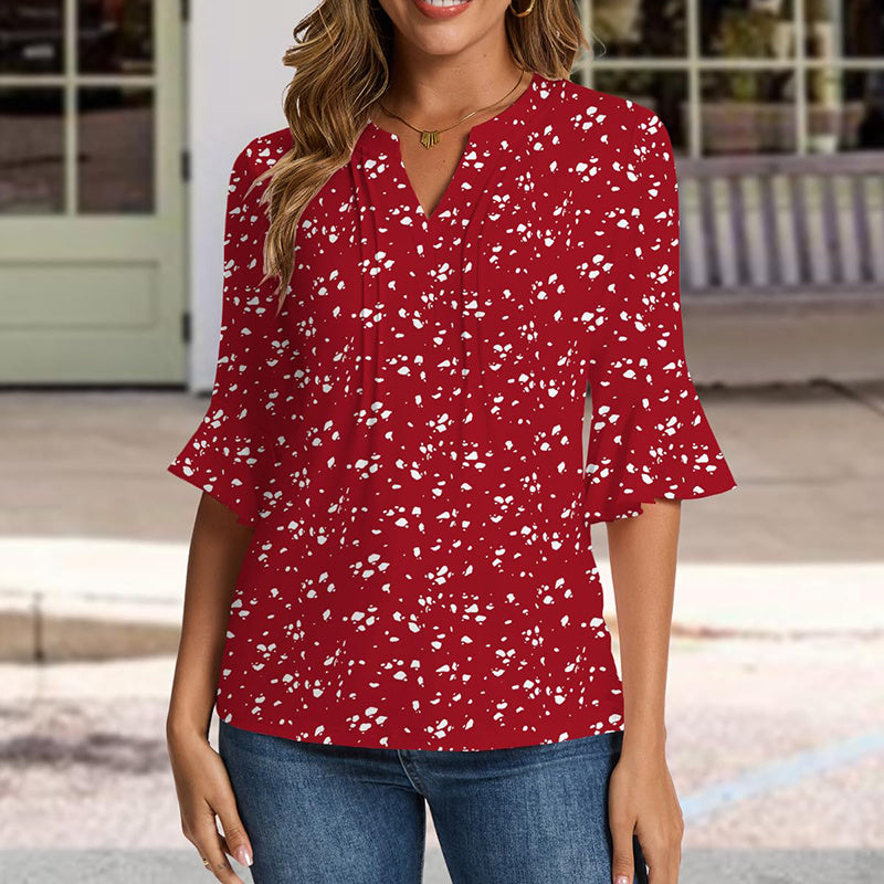 Womens Ruffle 3 4 Sleeve Chiffon Blouses Dressy Casual Trendy Shirts V Neck Business Work Top - Enfance-Heureuse