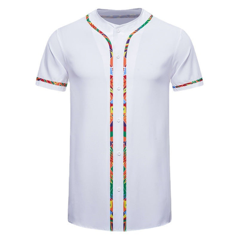 Men's Short-sleeved Shirt Multicolor Printing Round Neck - Enfance-Heureuse