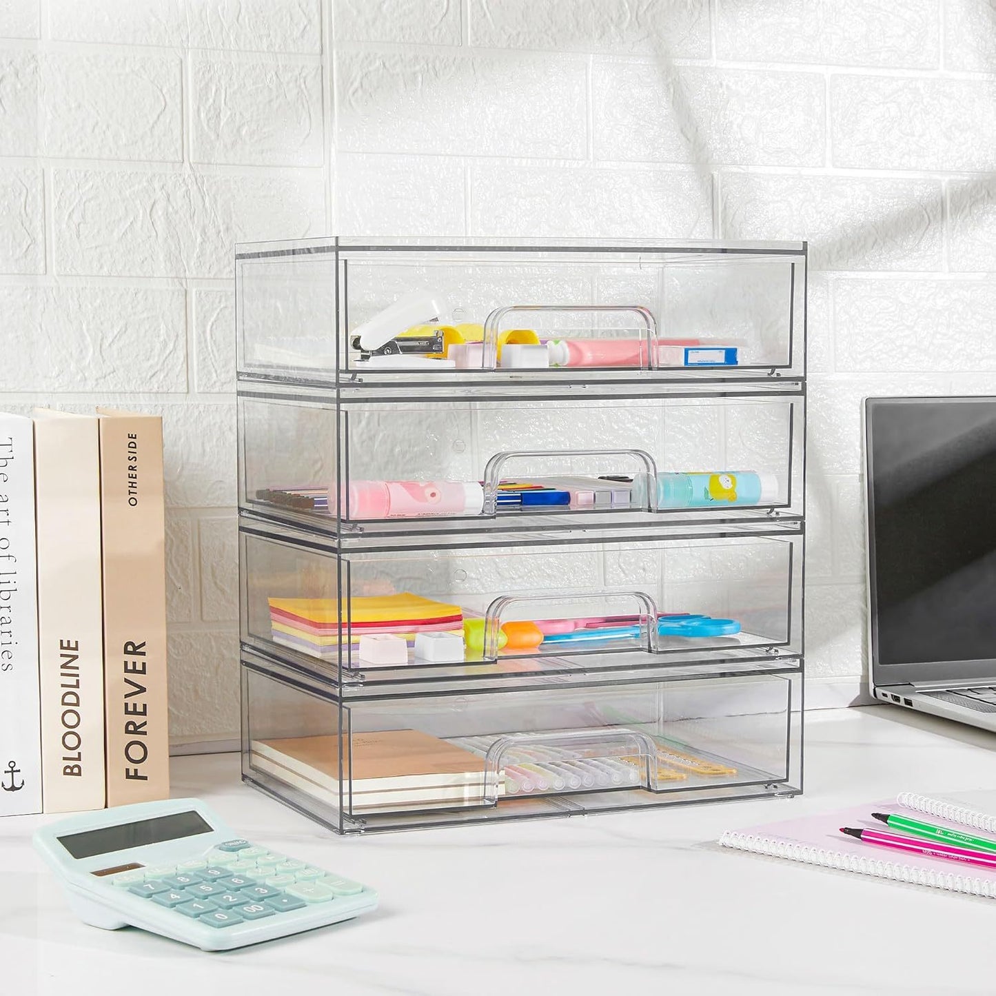 12.1in 30.7cm W Clear Stackable Storage Drawers,2 Pack Acrylic Plastic Organizers Bins For Makeup Palettes, Cosmetics, And Beauty Supplies,Ideal For Vanity, Bathroom,Cabinet,Desk Organization - Enfance-Heureuse