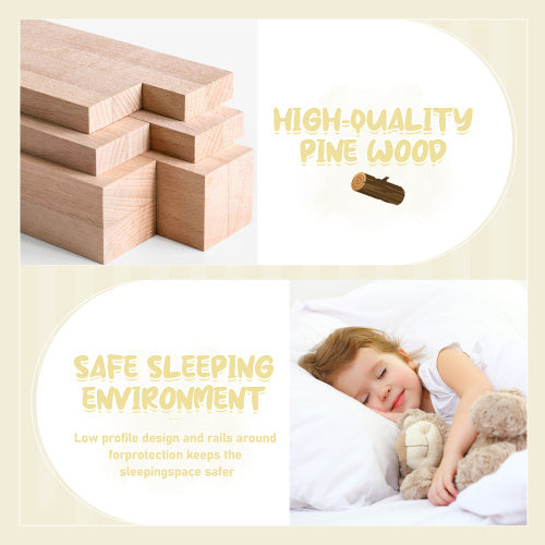 Queen Size Bed Floor Bed With Safety Guardrails And Door For Kids, White - Enfance-Heureuse