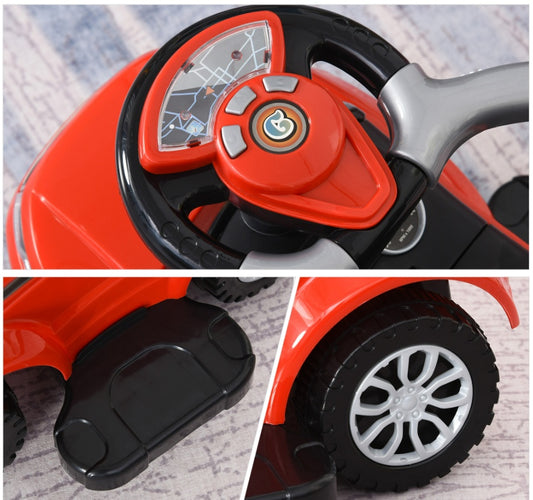 Kids 3 In 1 Push Car Ride-On Stroller Sliding Walking Toy With Horn Music Light Secure Bar For Boys Girls 1-3 Years Old Red - Enfance-Heureuse
