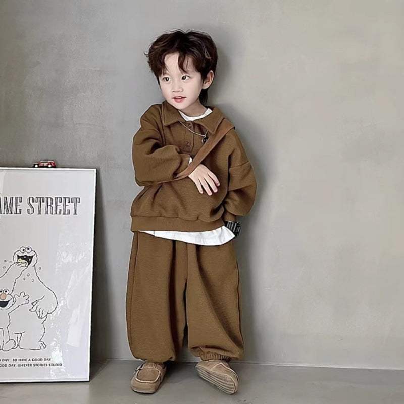 Boys' Simple Waffle Top Pants Suit - Enfance-Heureuse
