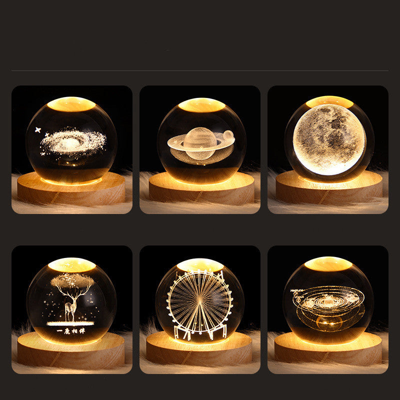 Luminous Starry Sky And Planets Moon Moon Crystal Ball Small Night Lamp Projection Ambience Light Creative Gift New Strange Gift - Enfance-Heureuse