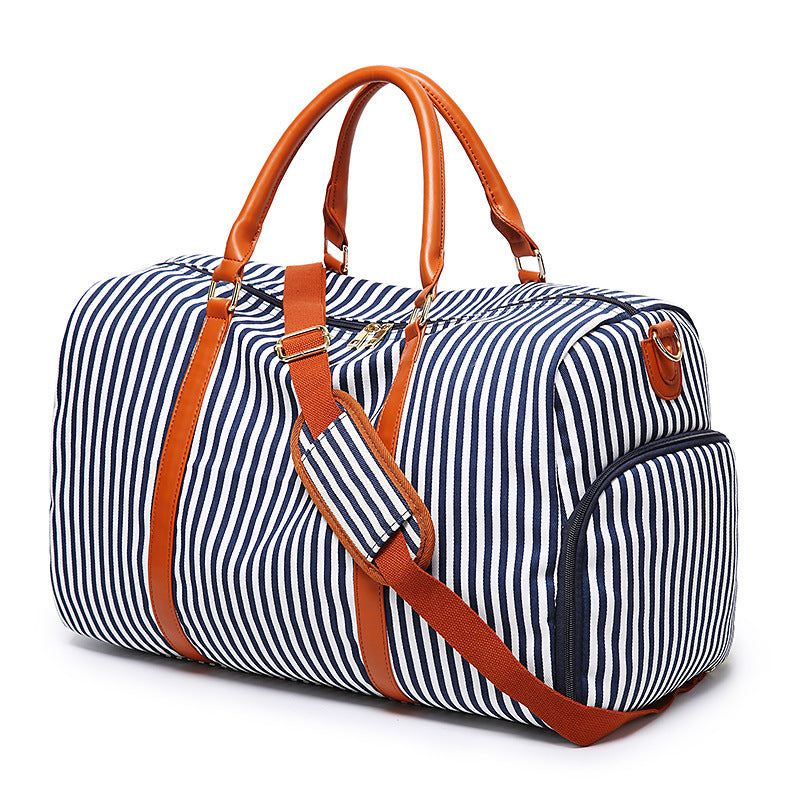 New Fashion Stripe Contrast Color and Leather Canvas Big Bag - Enfance-Heureuse