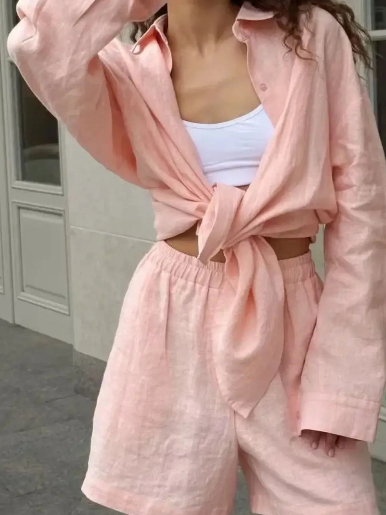 Button Up Long Sleeve Shirt and Shorts Set - Enfance-Heureuse