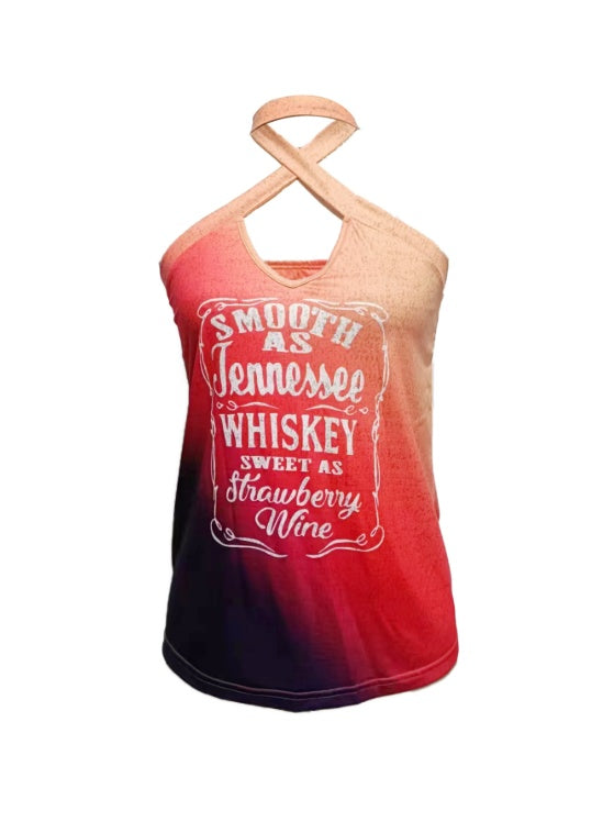 Ladies' Hollowed Out Hanging Neck Cross Printed Casual Camisole Vest - Enfance-Heureuse