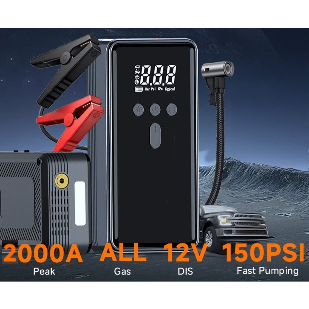Car Battery Starter With Air Compressor 12V 2000A Car Battery Starter Digital Tire Inflator - Enfance-Heureuse