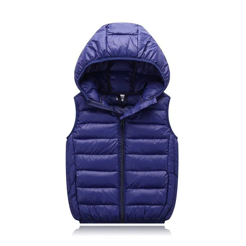 Children's Down Cotton Hooded Thermal Vest Solid Color - Enfance-Heureuse