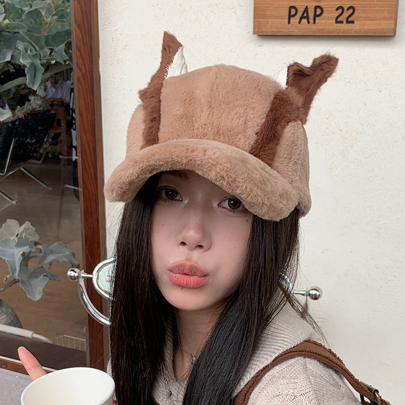 Cute Fallwinter Baseball Cap Doberman Pinscher Plush Dog Ear Hat