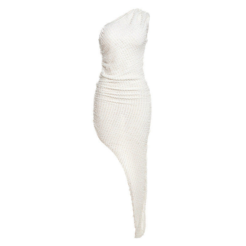 Fashion Shoulder Sleeve Irregular Hem Dress - Enfance-Heureuse