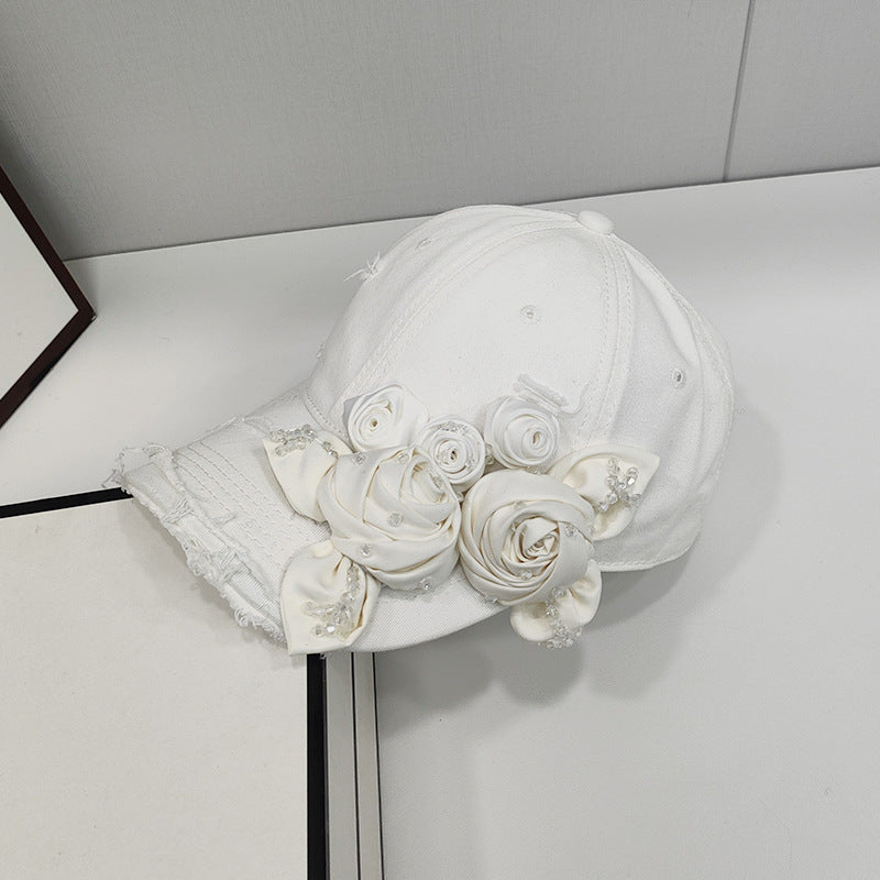 Female 3D Crystal Rose Light Luxury Fashion Duck Tongue Hat