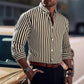 Ins Stripe Printed Long Sleeve Shirt Men Fashion Casual Lapel Button Top Clothing - Enfance-Heureuse