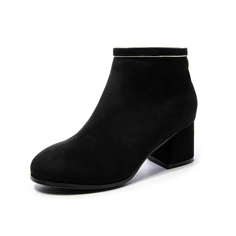 Black Martin Boots Shoes Women Thick Heels - Enfance-Heureuse