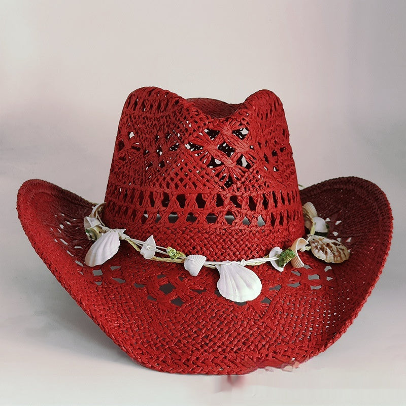 Shell Straw Cowboy Hat Woven Sunshade