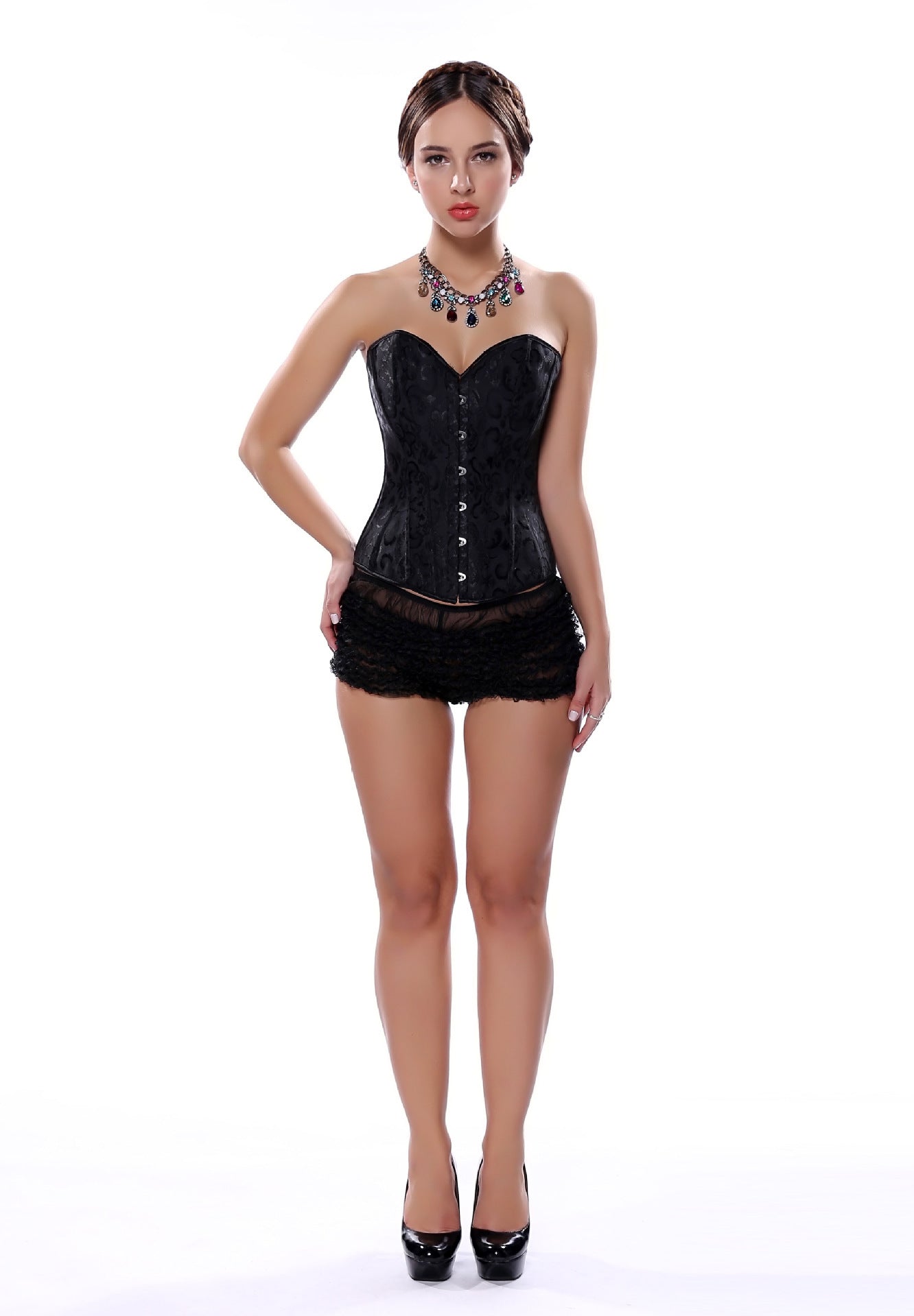 Sexy Steel Rib Lace-free Jacquard Chest Support Court Corset - Enfance-Heureuse