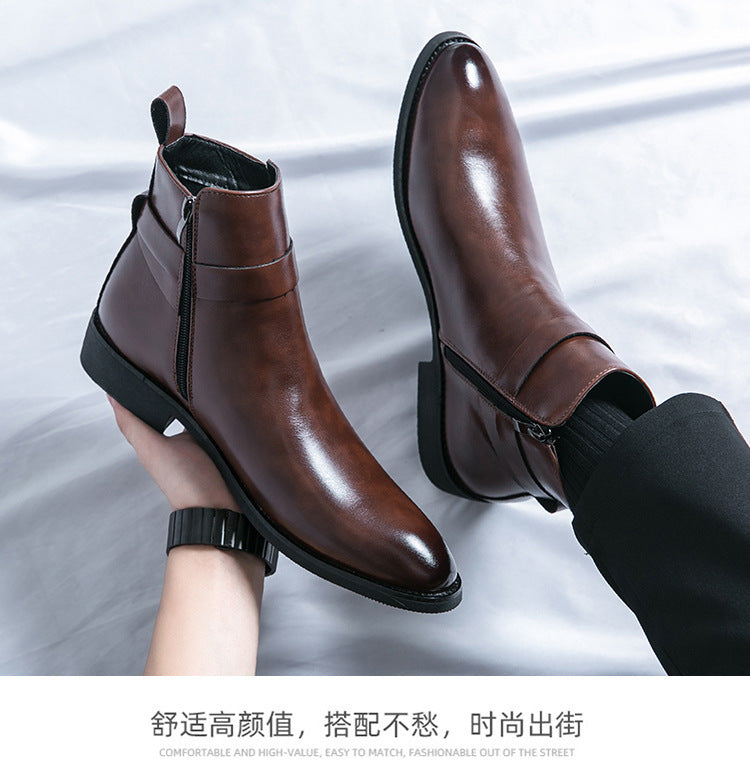 Men's British Style Fashion High-top Leather Shoes Side Zipper Mid-Top Martin Boots - Enfance-Heureuse