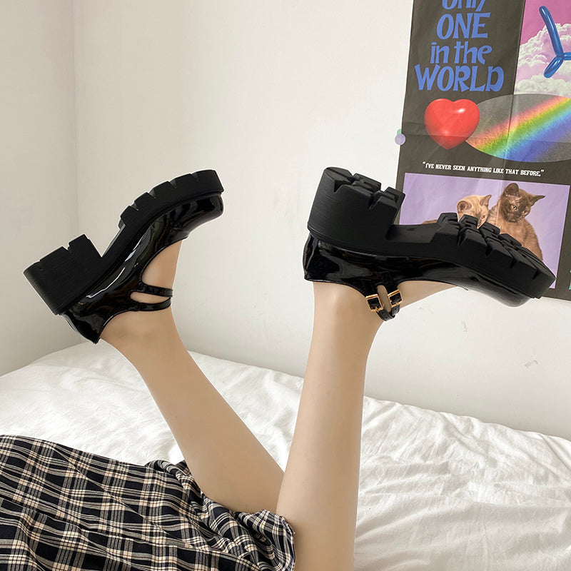 Spring Retro Chunky Heel Platform Leather Shoes - Enfance-Heureuse