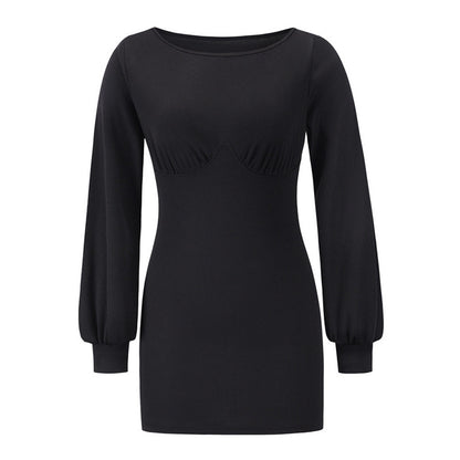 Knit Bottoming Long-sleeved Ribbed Sexy Slim Dress - Enfance-Heureuse