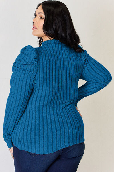 Camiseta básica Bae de canalé, cuello alto y mangas abullonadas, talla grande