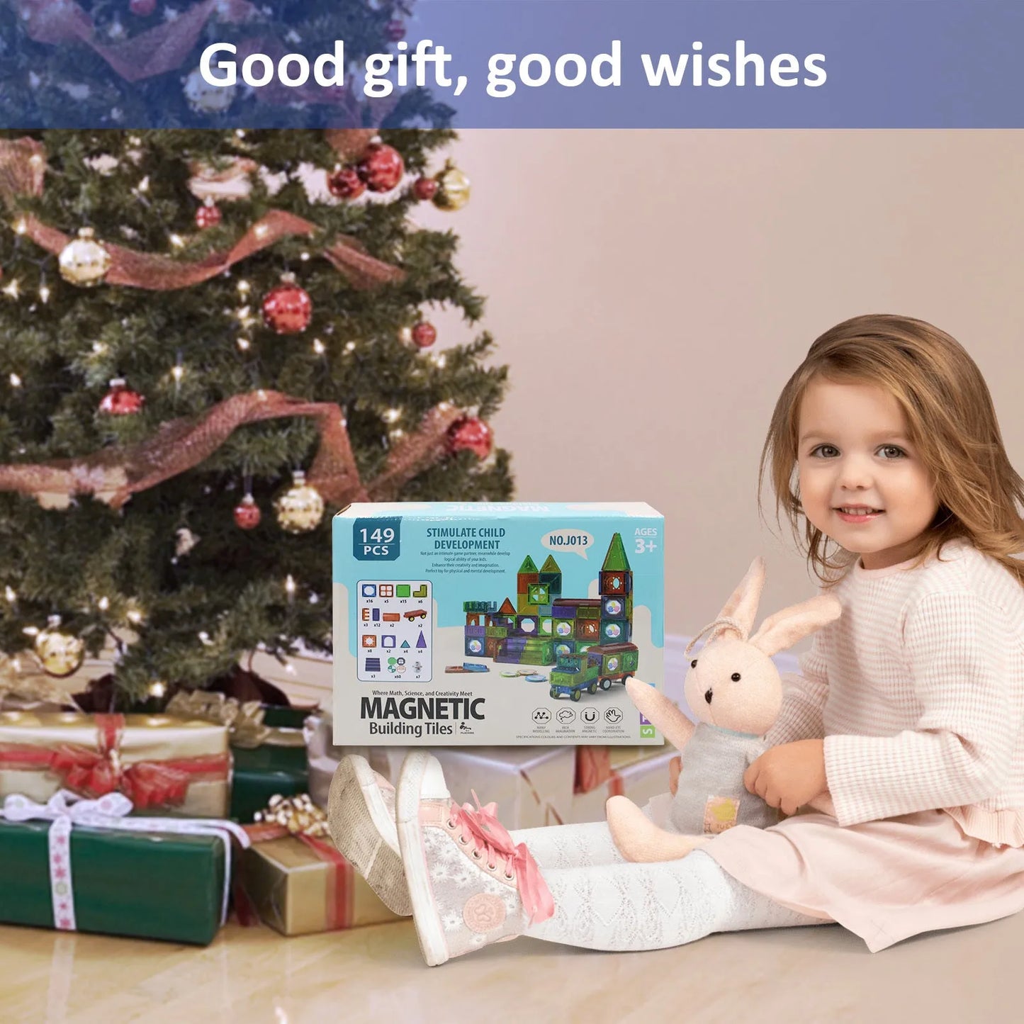 Ensemble de carreaux de construction magnétiques de 149 pièces pour enfants avec 2 voitures-Blocs de construction magnétiques 3D plus forts-Jouets magnétiques STEM colorés développent leurs compétences motrices et leur créativité - Enfance-Heureuse