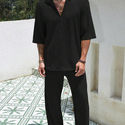 Commuter Suits Summer Short-sleeved Top And Loose Straight Trousers Casual Outfits Outdoor Mens Clothing - Enfance-Heureuse